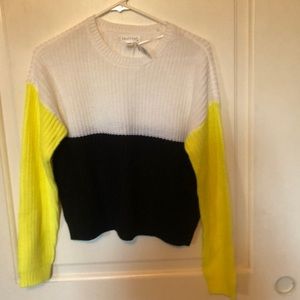Knit color block sweater black white and yellow
